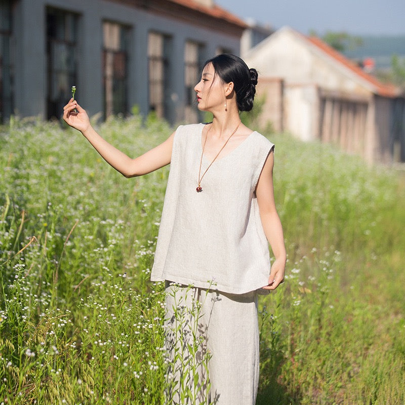 Tao One Tech™ • Zen Business Qigong Tea Tank Top • All Season Layer • Chinoiserie • Premium Pure Hemp • Sizes S-L