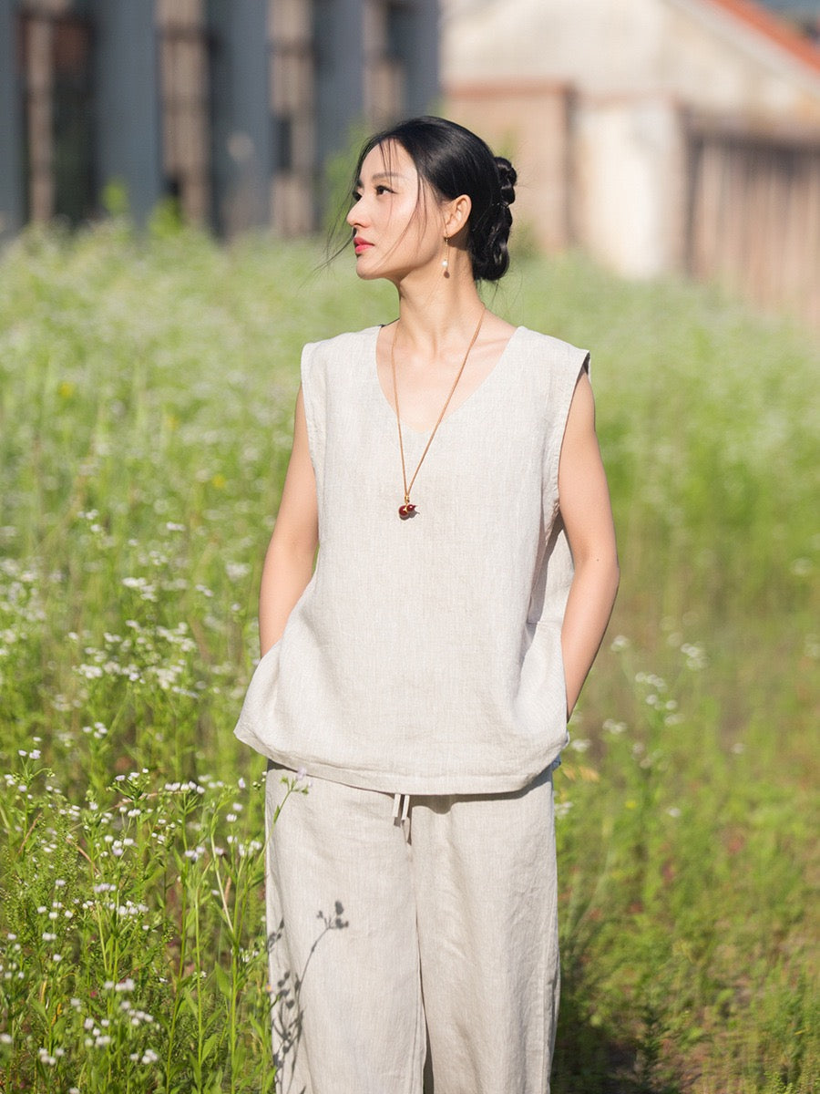 Tao One Tech™ • Zen Business Qigong Tea Tank Top • All Season Layer • Chinoiserie • Premium Pure Hemp • Sizes S-L