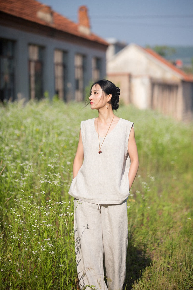 Tao One Tech™ • Zen Business Qigong Tea Tank Top • All Season Layer • Chinoiserie • Premium Pure Hemp • Sizes S-L