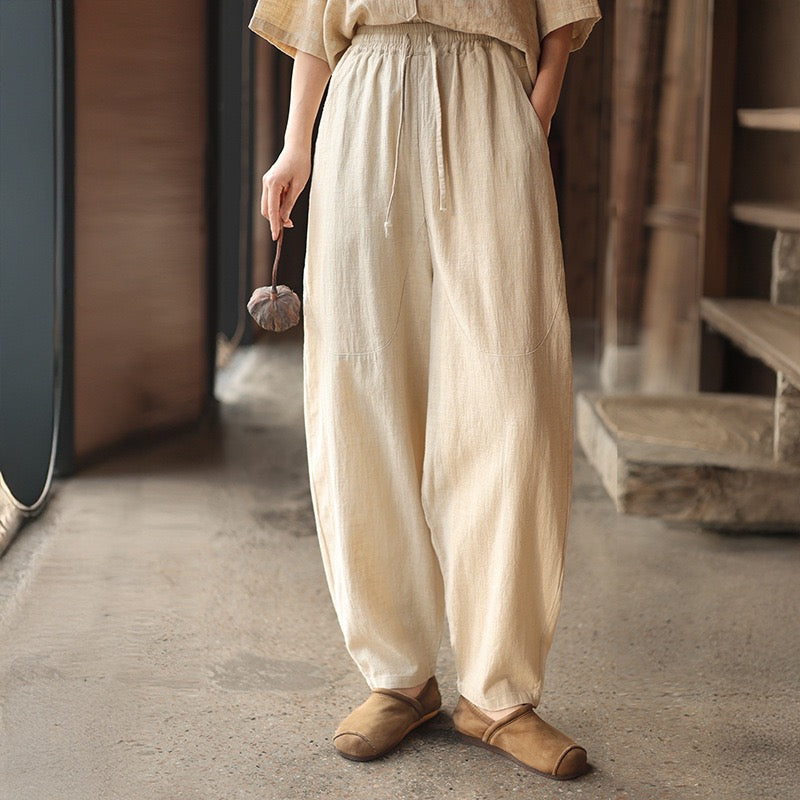 Tao One Tech™ • Earth & Sail Curved Lantern Pants • Tech Pockets • Ramie Cotton