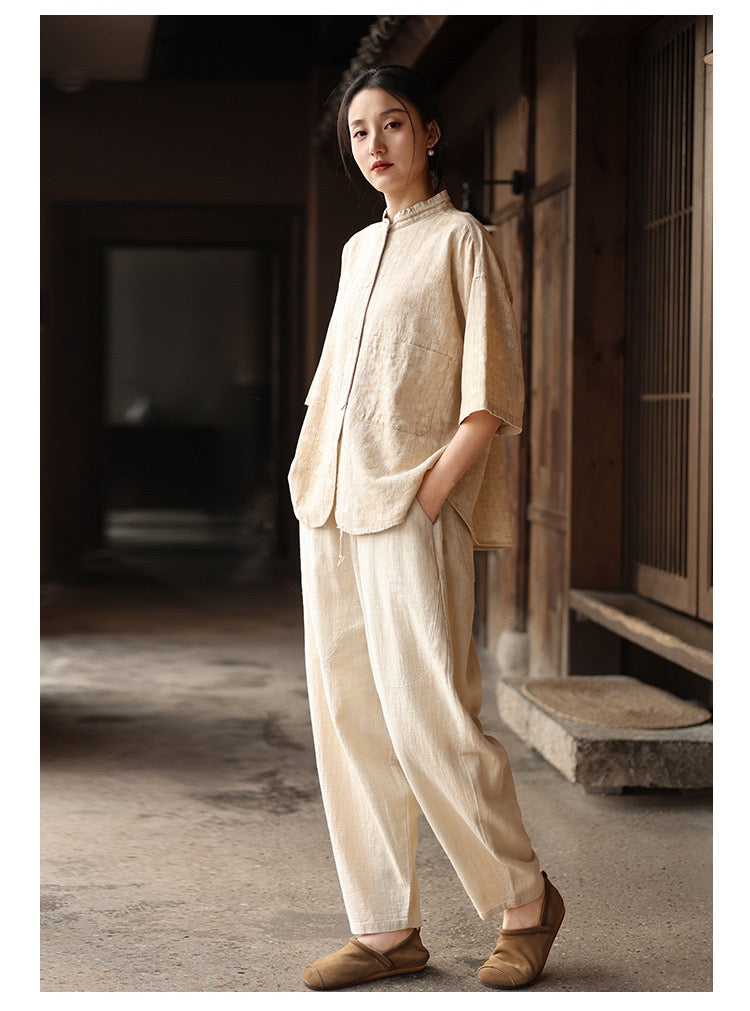 Tao One Tech™ • Earth & Sail Curved Lantern Pants • Tech Pockets • Ramie Cotton