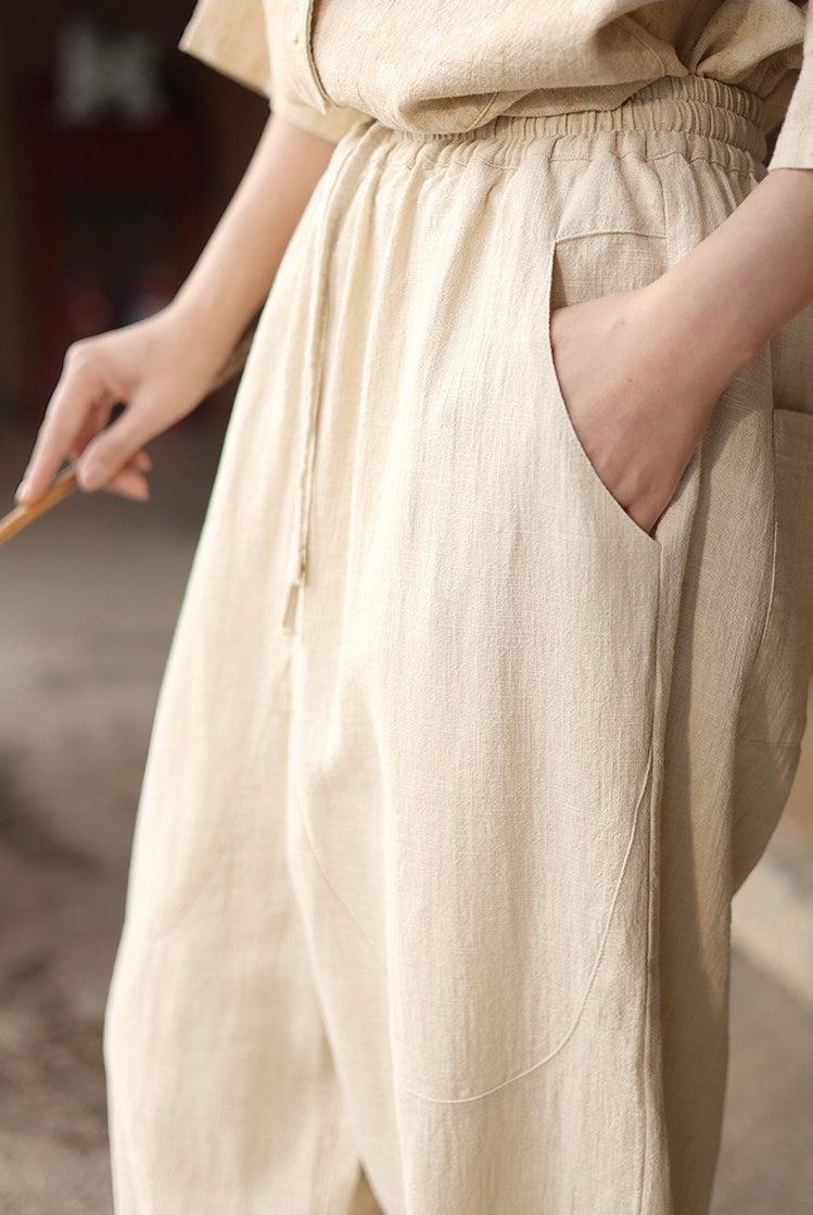 Tao One Tech™ • Earth & Sail Curved Lantern Pants • Tech Pockets • Ramie Cotton