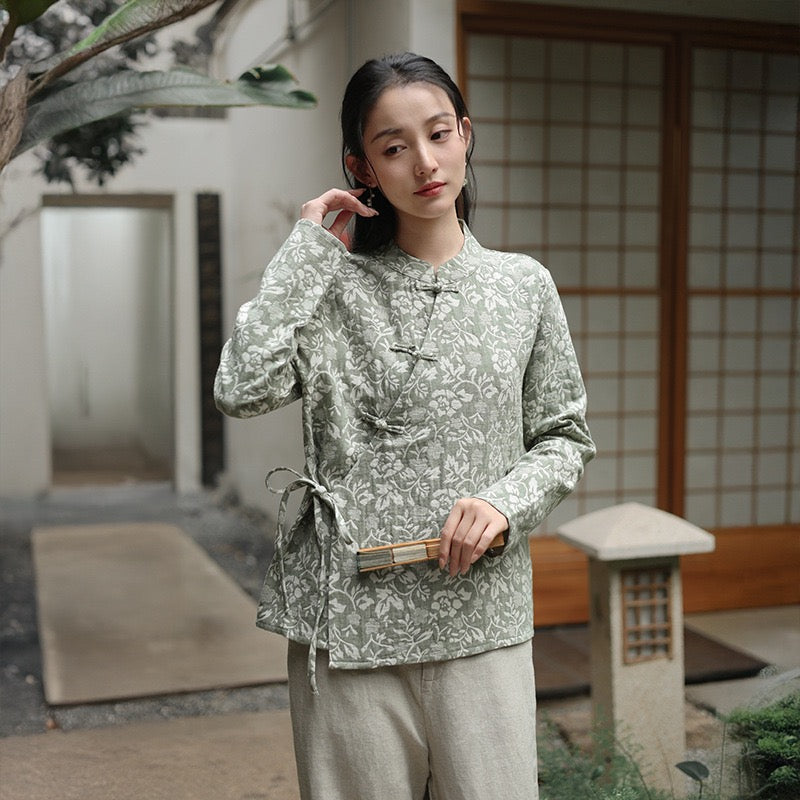 Tao One Tech™ • Floral Vine Jacquard Blouse • Cotton Viscose