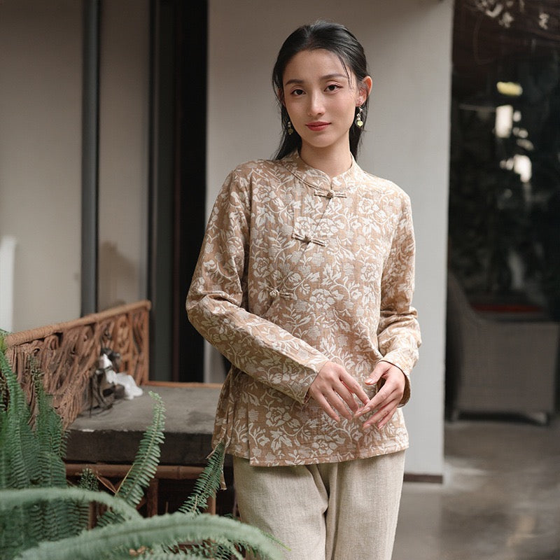 Tao One Tech™ • Floral Vine Jacquard Blouse • Cotton Viscose