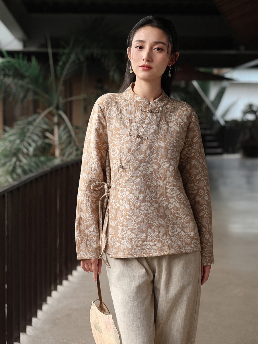 Tao One Tech™ • Floral Vine Jacquard Blouse • Cotton Viscose