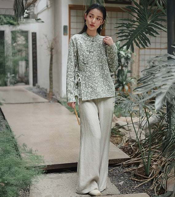 Tao One Tech™ • Floral Vine Jacquard Blouse • Cotton Viscose