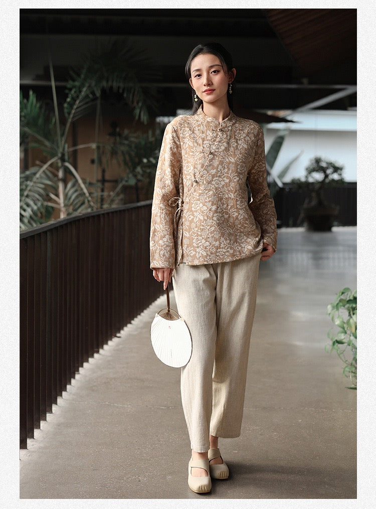 Tao One Tech™ • Floral Vine Jacquard Blouse • Cotton Viscose