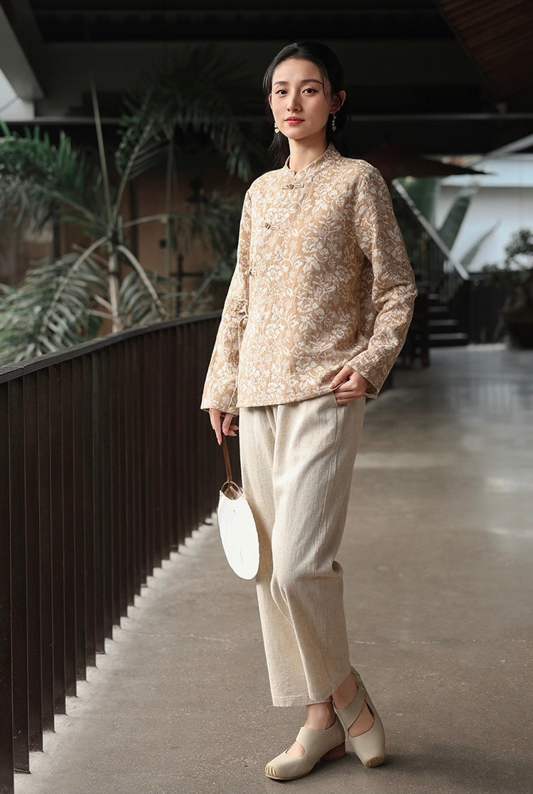 Tao One Tech™ • Floral Vine Jacquard Blouse • Cotton Viscose