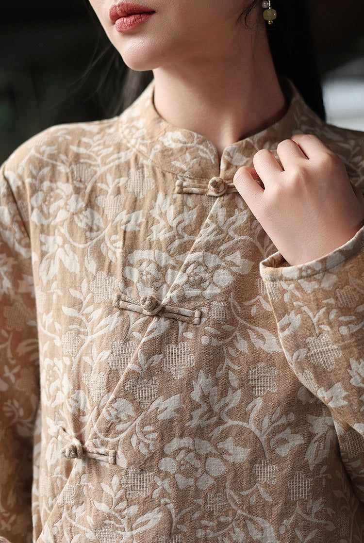 Tao One Tech™ • Floral Vine Jacquard Blouse • Cotton Viscose