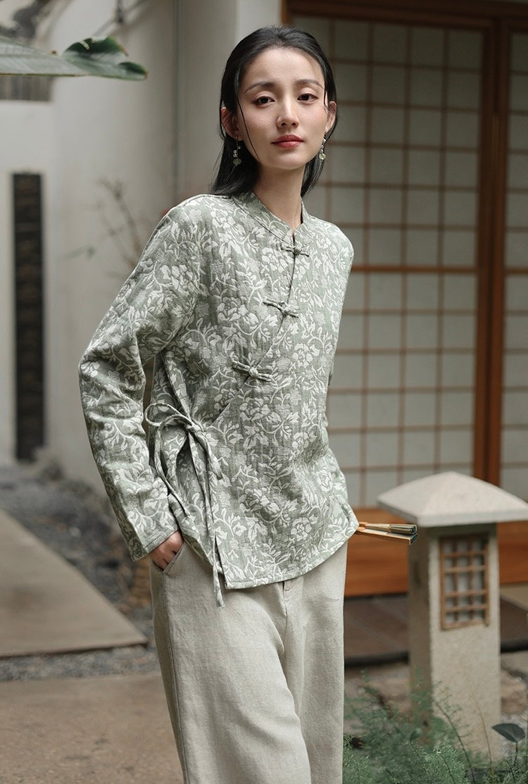 Tao One Tech™ • Floral Vine Jacquard Blouse • Cotton Viscose