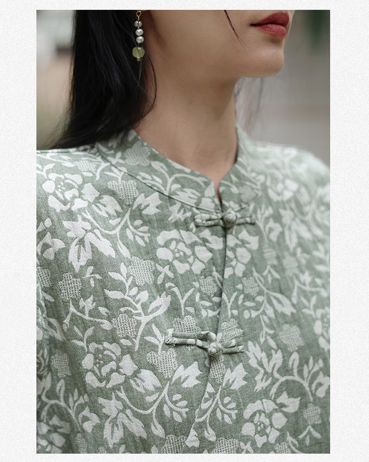 Tao One Tech™ • Floral Vine Jacquard Blouse • Cotton Viscose