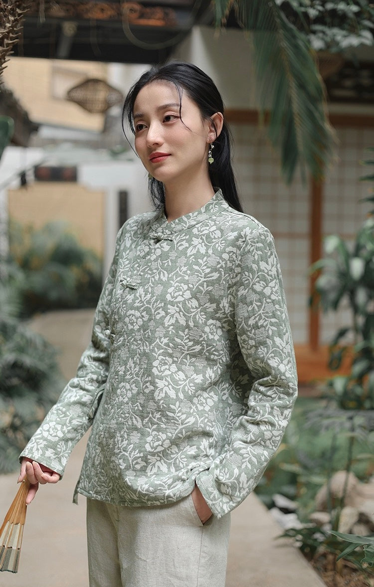 Tao One Tech™ • Floral Vine Jacquard Blouse • Cotton Viscose