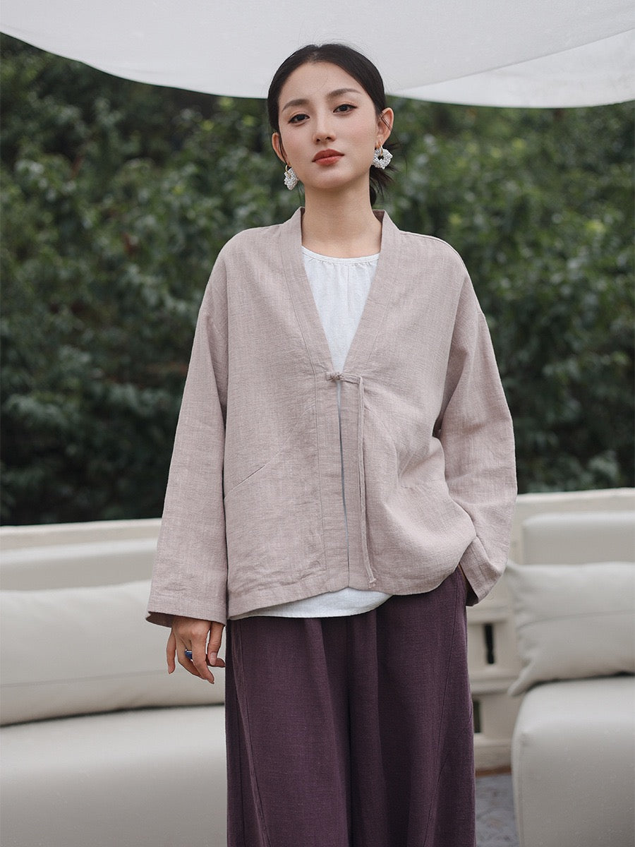 Tao One Tech™ • Zen Elegance Kimono Hanfu Jacket • Cardigan • Tech Pockets • Ramie Cotton • Cotton Lining