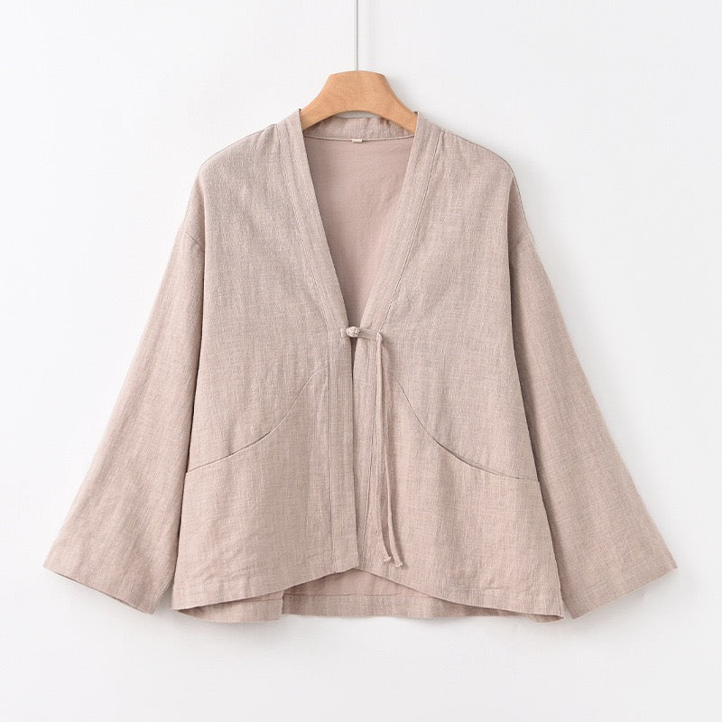 Tao One Tech™ • Zen Elegance Kimono Hanfu Jacket • Cardigan • Tech Pockets • Ramie Cotton • Cotton Lining