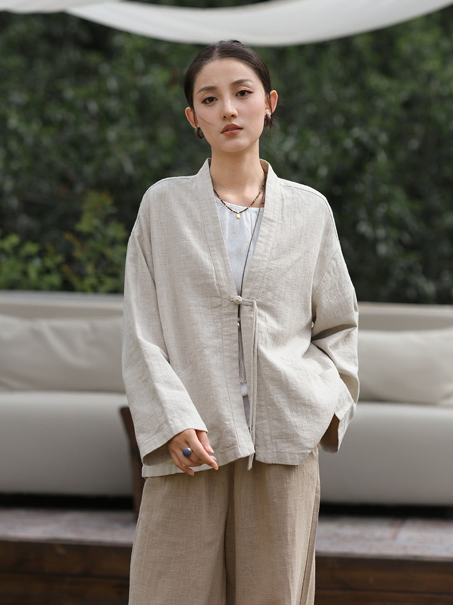 Tao One Tech™ • Zen Elegance Kimono Hanfu Jacket • Cardigan • Tech Pockets • Ramie Cotton • Cotton Lining