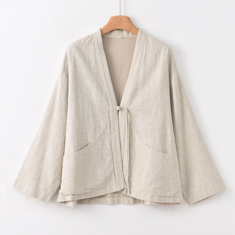 Tao One Tech™ • Zen Elegance Kimono Hanfu Jacket • Cardigan • Tech Pockets • Ramie Cotton • Cotton Lining