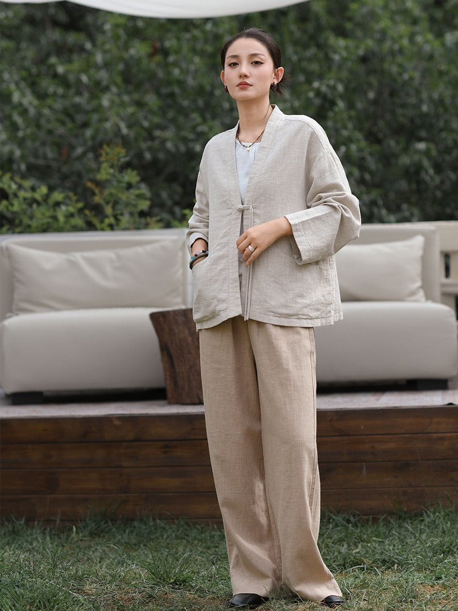 Tao One Tech™ • Zen Elegance Kimono Hanfu Jacket • Cardigan • Tech Pockets • Ramie Cotton • Cotton Lining