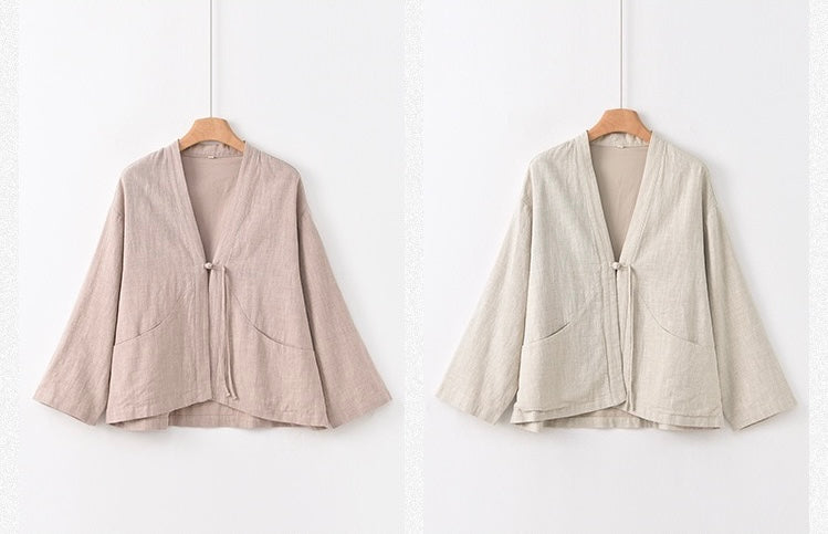Tao One Tech™ • Zen Elegance Kimono Hanfu Jacket • Cardigan • Tech Pockets • Ramie Cotton • Cotton Lining