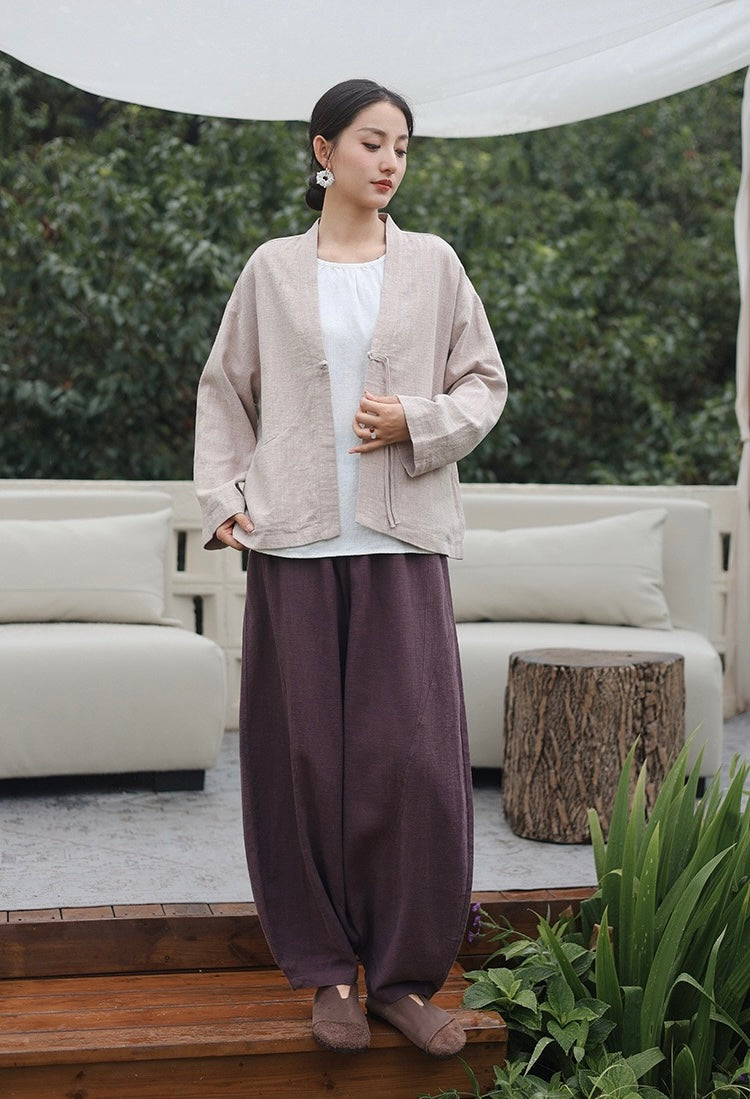 Tao One Tech™ • Zen Elegance Kimono Hanfu Jacket • Cardigan • Tech Pockets • Ramie Cotton • Cotton Lining