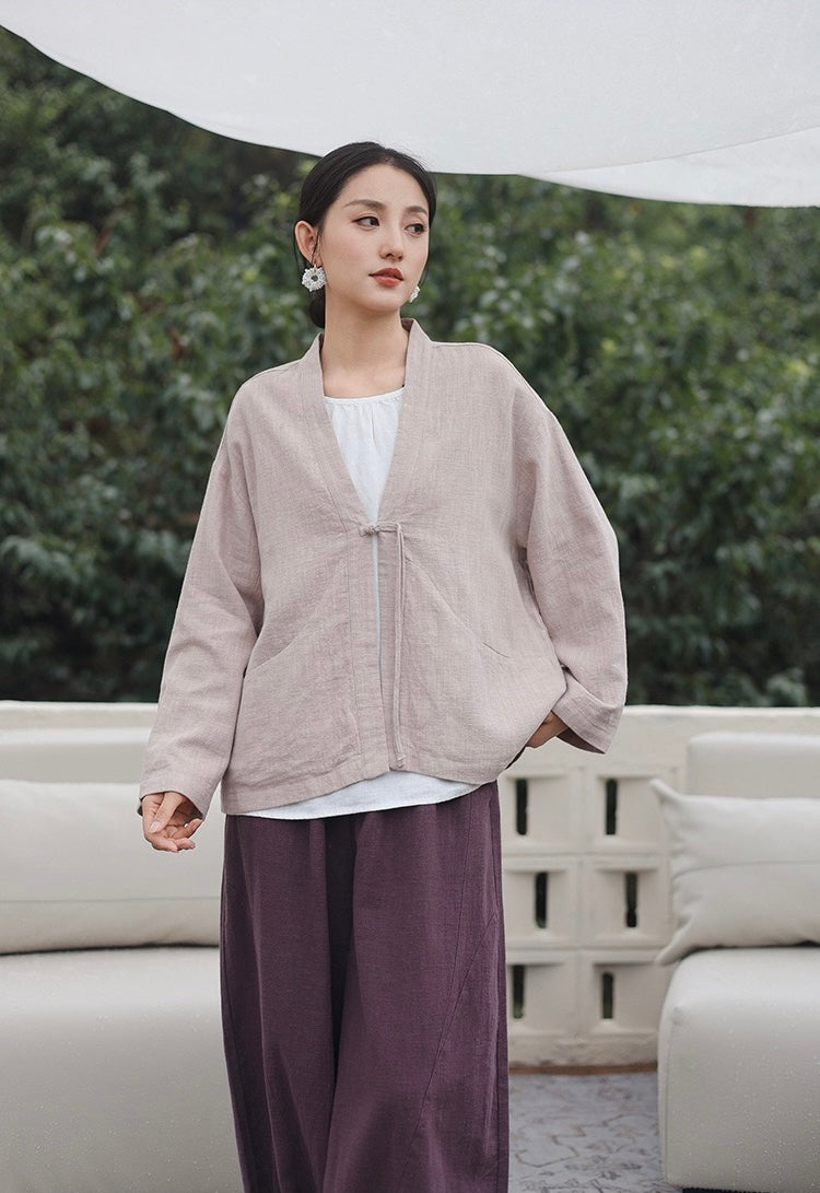 Tao One Tech™ • Zen Elegance Kimono Hanfu Jacket • Cardigan • Tech Pockets • Ramie Cotton • Cotton Lining