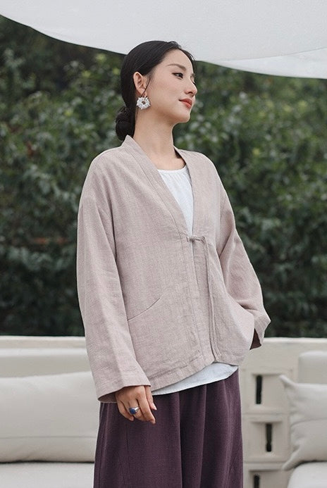 Tao One Tech™ • Zen Elegance Kimono Hanfu Jacket • Cardigan • Tech Pockets • Ramie Cotton • Cotton Lining