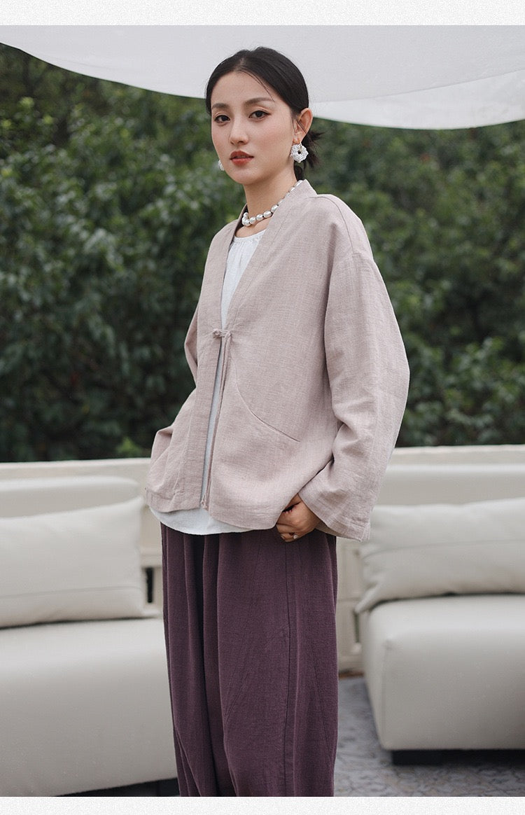Tao One Tech™ • Zen Elegance Kimono Hanfu Jacket • Cardigan • Tech Pockets • Ramie Cotton • Cotton Lining