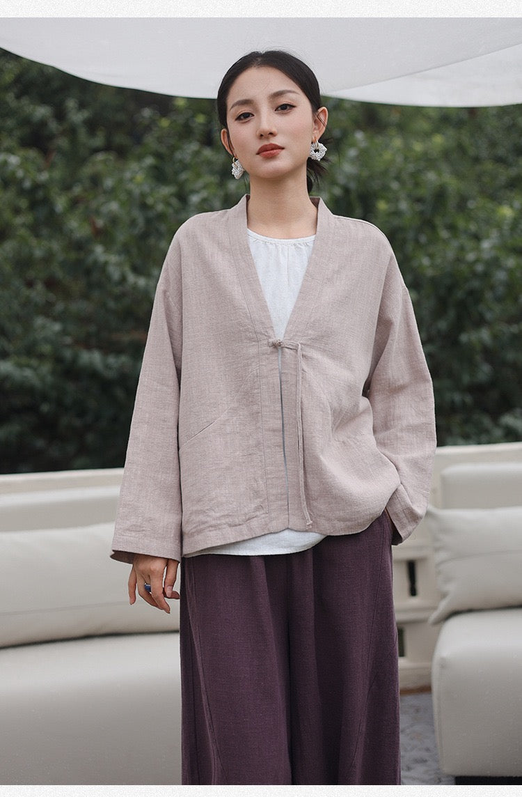 Tao One Tech™ • Zen Elegance Kimono Hanfu Jacket • Cardigan • Tech Pockets • Ramie Cotton • Cotton Lining