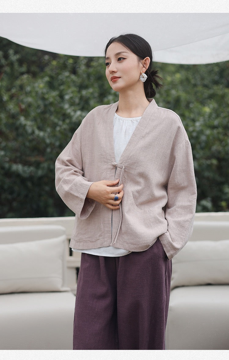 Tao One Tech™ • Zen Elegance Kimono Hanfu Jacket • Cardigan • Tech Pockets • Ramie Cotton • Cotton Lining