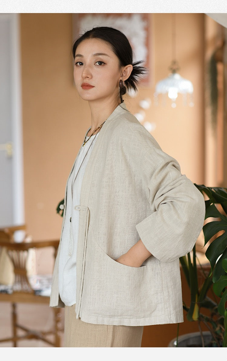 Tao One Tech™ • Zen Elegance Kimono Hanfu Jacket • Cardigan • Tech Pockets • Ramie Cotton • Cotton Lining