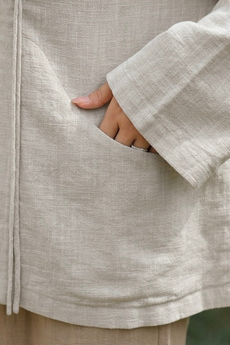 Tao One Tech™ • Zen Elegance Kimono Hanfu Jacket • Cardigan • Tech Pockets • Ramie Cotton • Cotton Lining