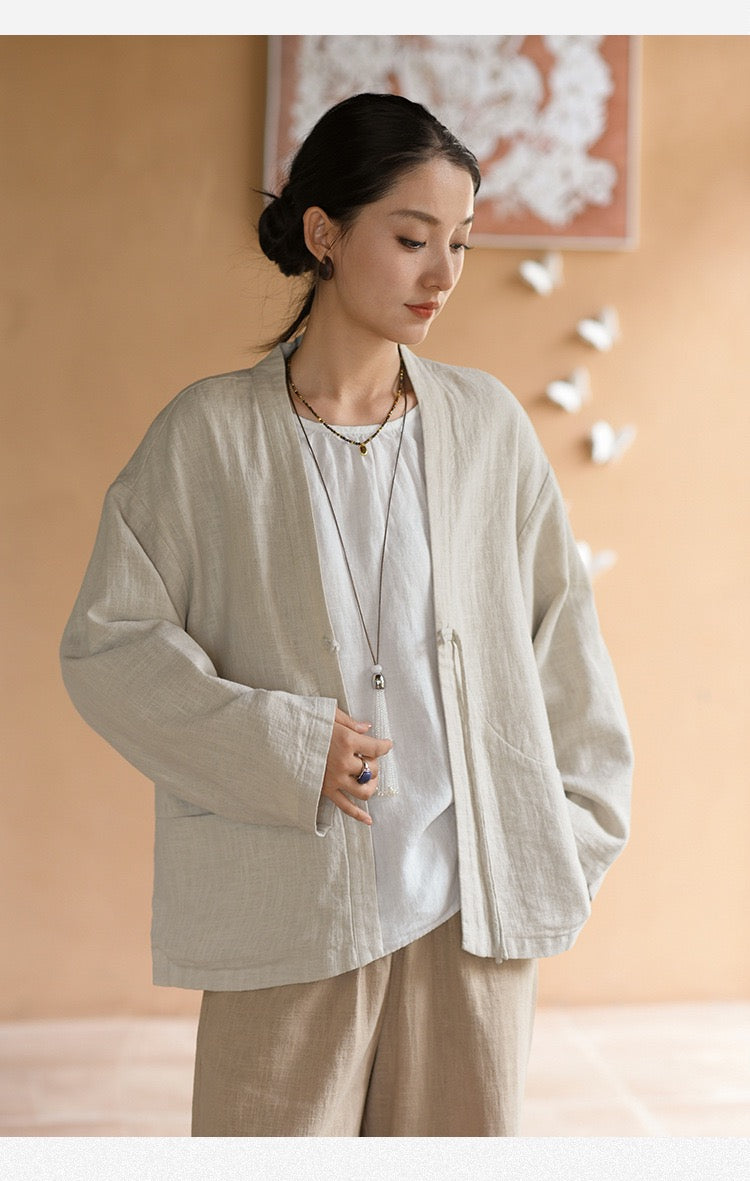 Tao One Tech™ • Zen Elegance Kimono Hanfu Jacket • Cardigan • Tech Pockets • Ramie Cotton • Cotton Lining