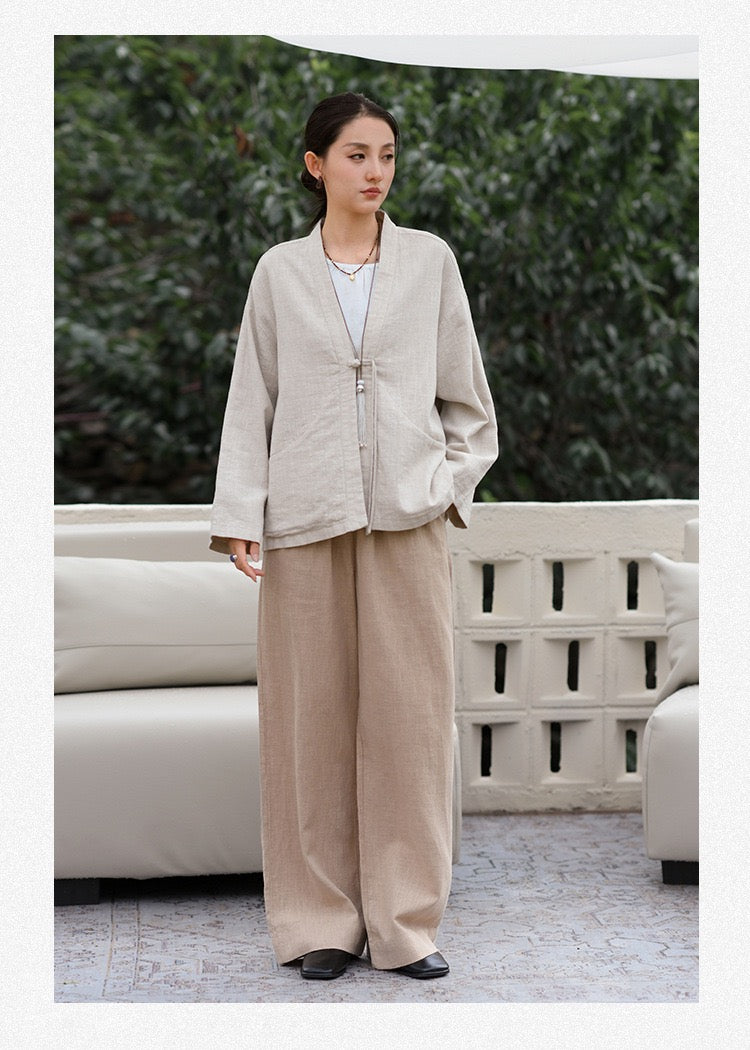 Tao One Tech™ • Zen Elegance Kimono Hanfu Jacket • Cardigan • Tech Pockets • Ramie Cotton • Cotton Lining