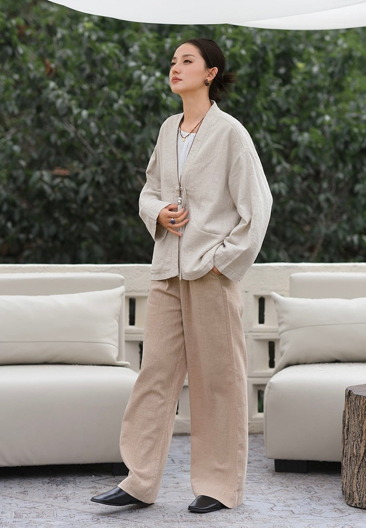 Tao One Tech™ • Zen Elegance Kimono Hanfu Jacket • Cardigan • Tech Pockets • Ramie Cotton • Cotton Lining