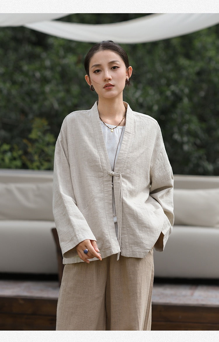 Tao One Tech™ • Zen Elegance Kimono Hanfu Jacket • Cardigan • Tech Pockets • Ramie Cotton • Cotton Lining