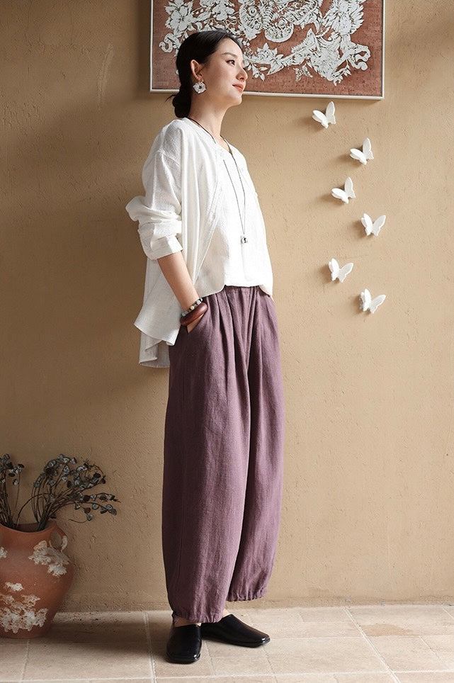 Tao One Tech™ • Zen Elegance Lantern Pants • 9-Point • Tech Pockets • Ramie Cotton