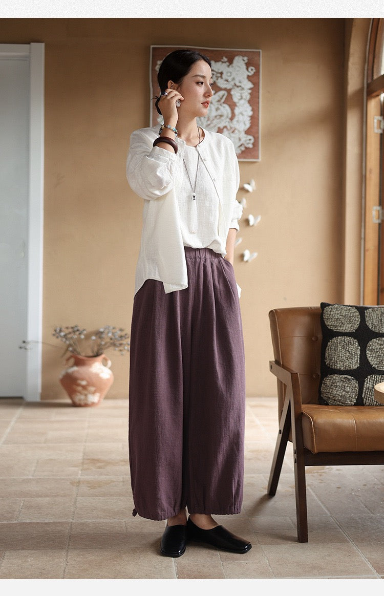 Tao One Tech™ • Zen Elegance Lantern Pants • 9-Point • Tech Pockets • Ramie Cotton