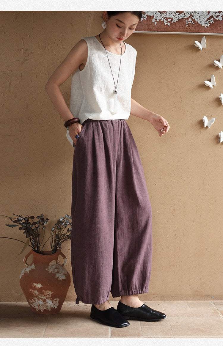 Tao One Tech™ • Zen Elegance Lantern Pants • 9-Point • Tech Pockets • Ramie Cotton