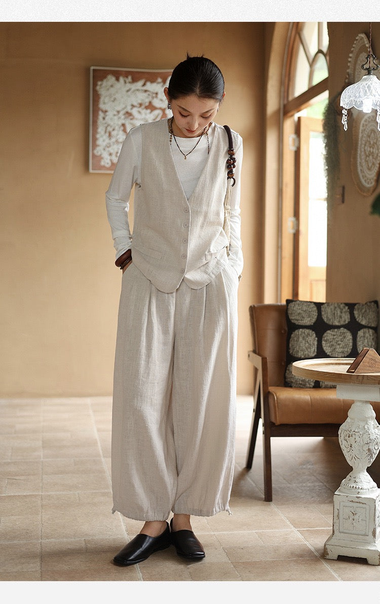 Tao One Tech™ • Zen Elegance Lantern Pants • 9-Point • Tech Pockets • Ramie Cotton