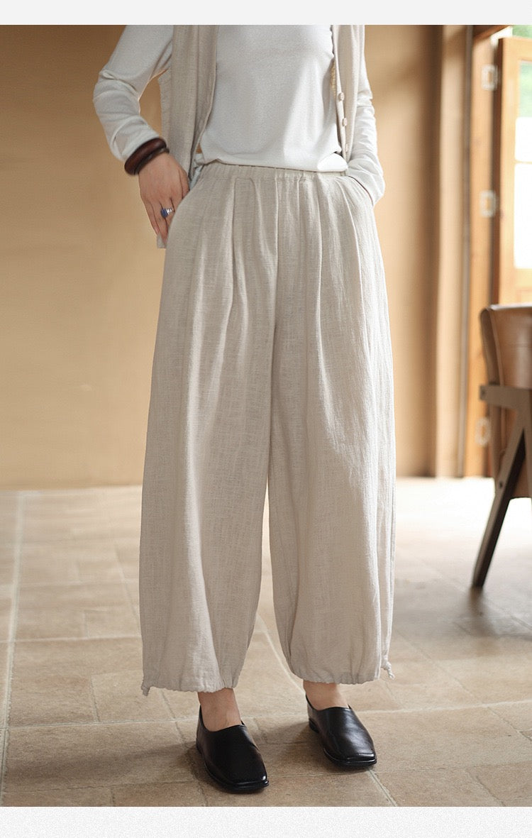 Tao One Tech™ • Zen Elegance Lantern Pants • 9-Point • Tech Pockets • Ramie Cotton