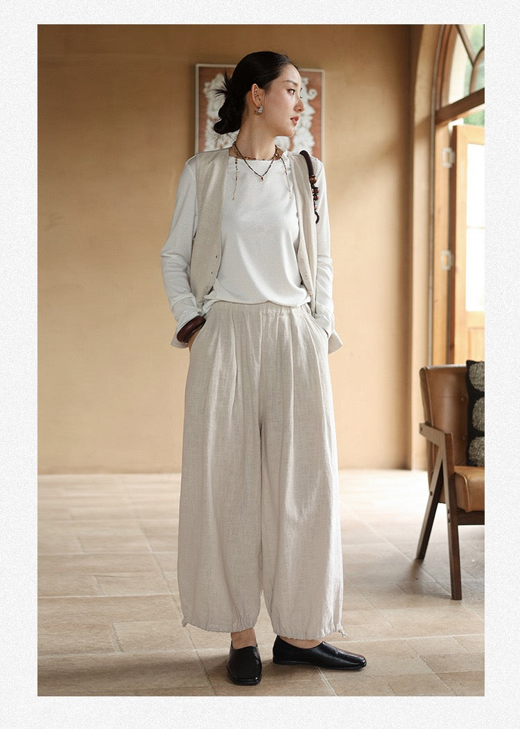 Tao One Tech™ • Zen Elegance Lantern Pants • 9-Point • Tech Pockets • Ramie Cotton