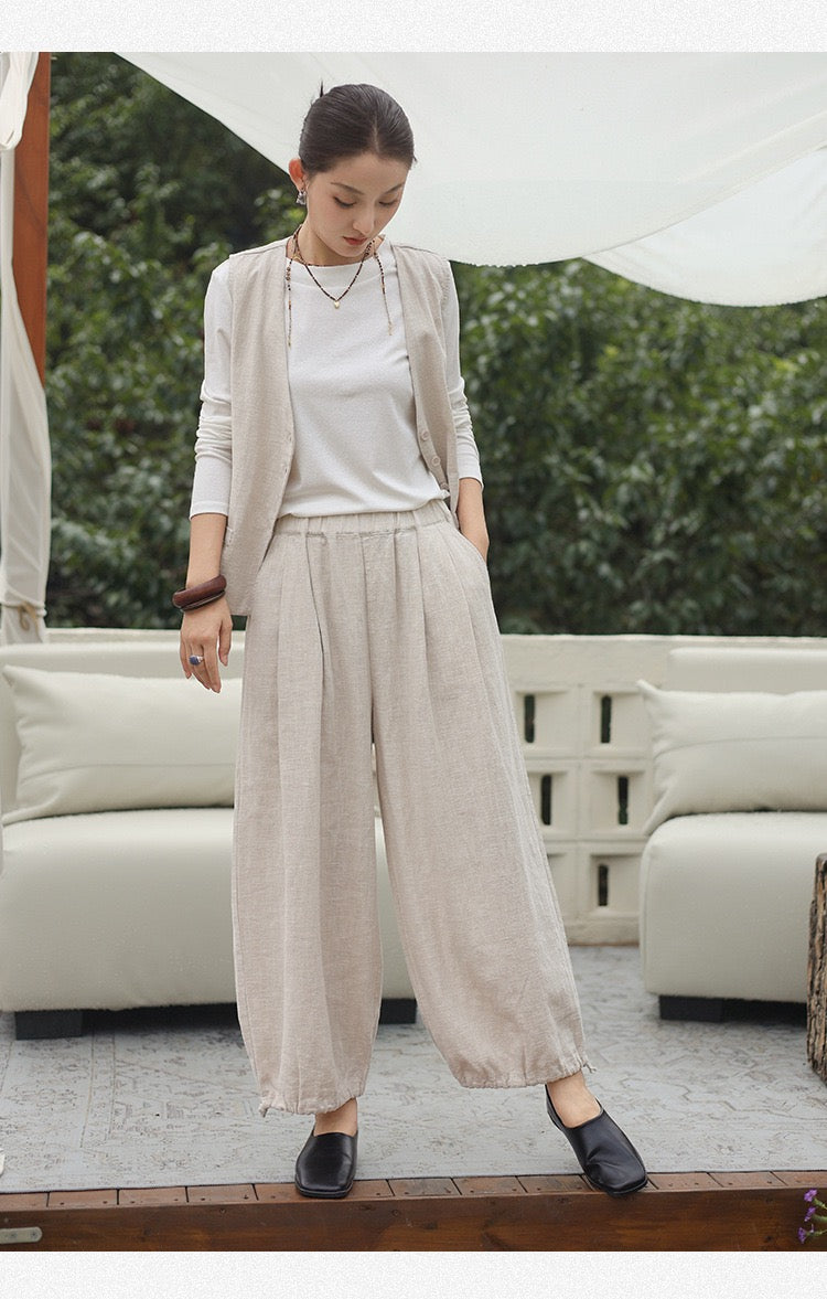Tao One Tech™ • Zen Elegance Lantern Pants • 9-Point • Tech Pockets • Ramie Cotton