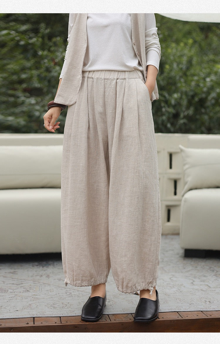 Tao One Tech™ • Zen Elegance Lantern Pants • 9-Point • Tech Pockets • Ramie Cotton