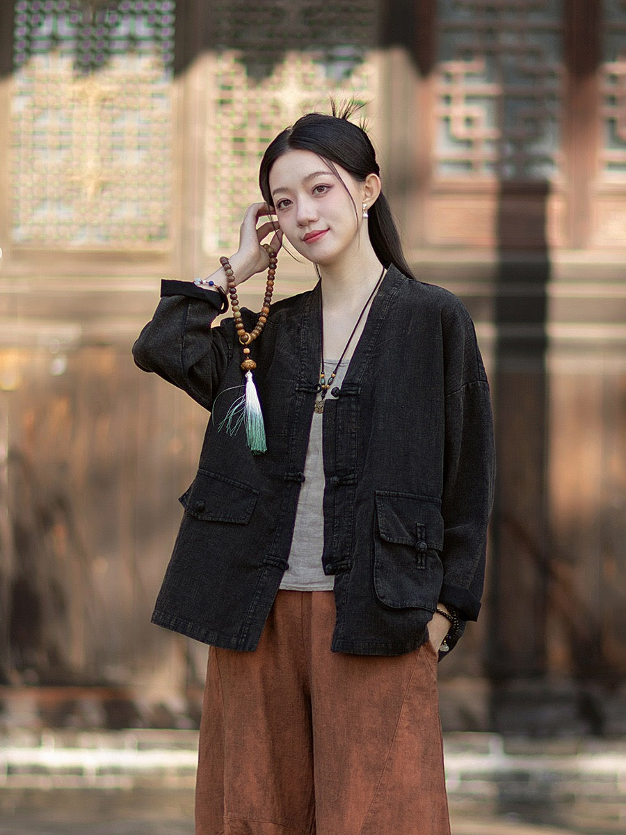 Tao One Tech™ • Way of Yin &amp; Yang Kimono • Cardigan Jacket • Tech Pockets • Ramie Cotton