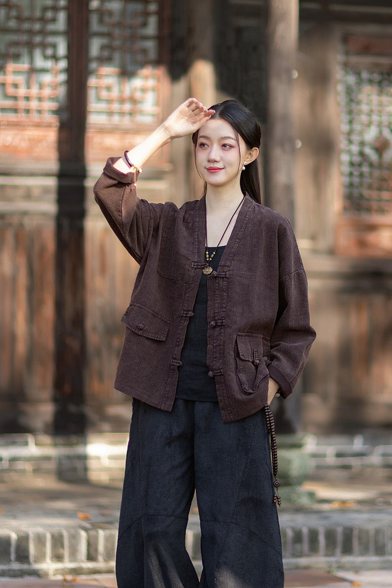 Tao One Tech™ • Way of Yin &amp; Yang Kimono • Cardigan Jacket • Tech Pockets • Ramie Cotton