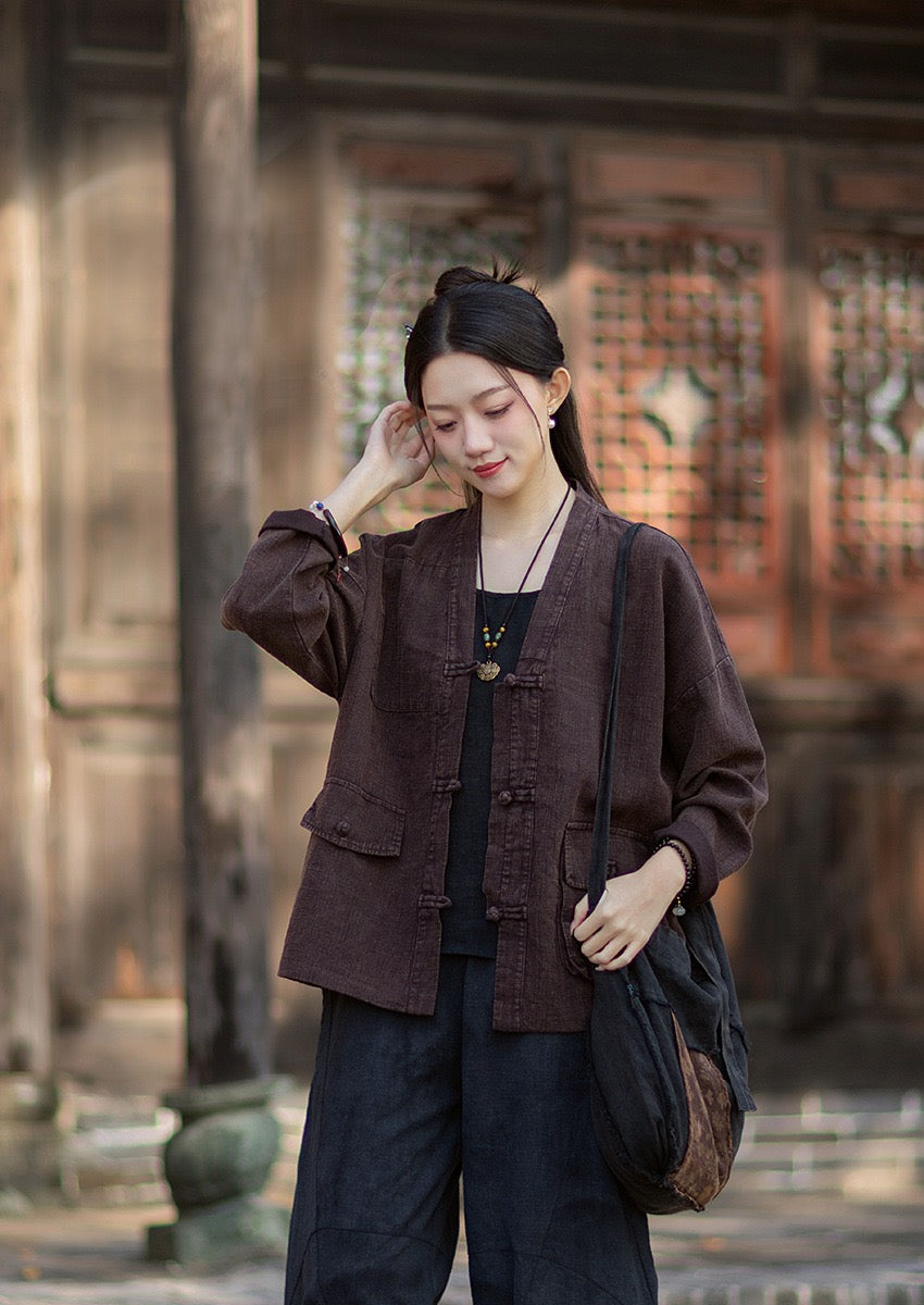 Tao One Tech™ • Way of Yin &amp; Yang Kimono • Cardigan Jacket • Tech Pockets • Ramie Cotton