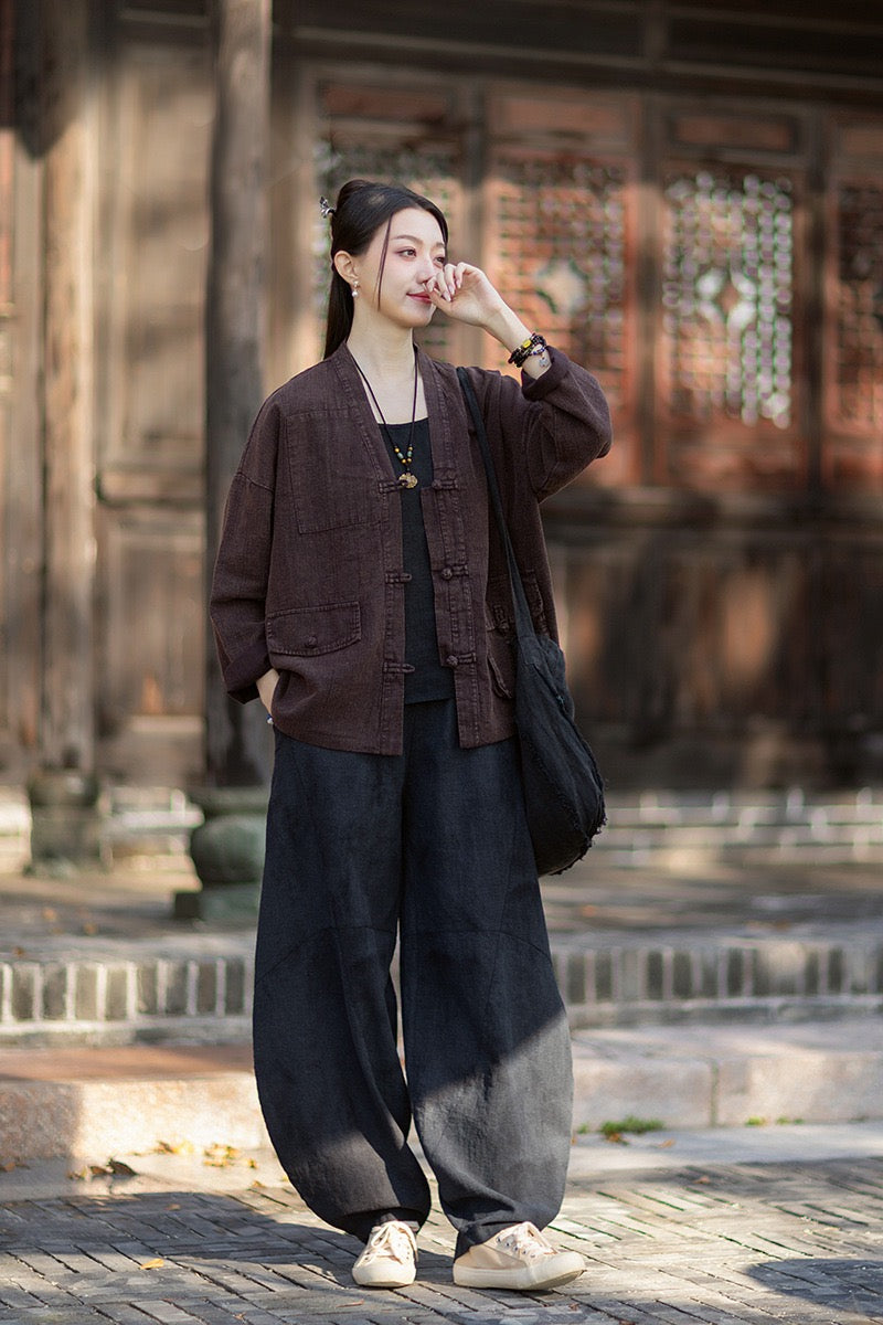 Tao One Tech™ • Way of Yin &amp; Yang Kimono • Cardigan Jacket • Tech Pockets • Ramie Cotton