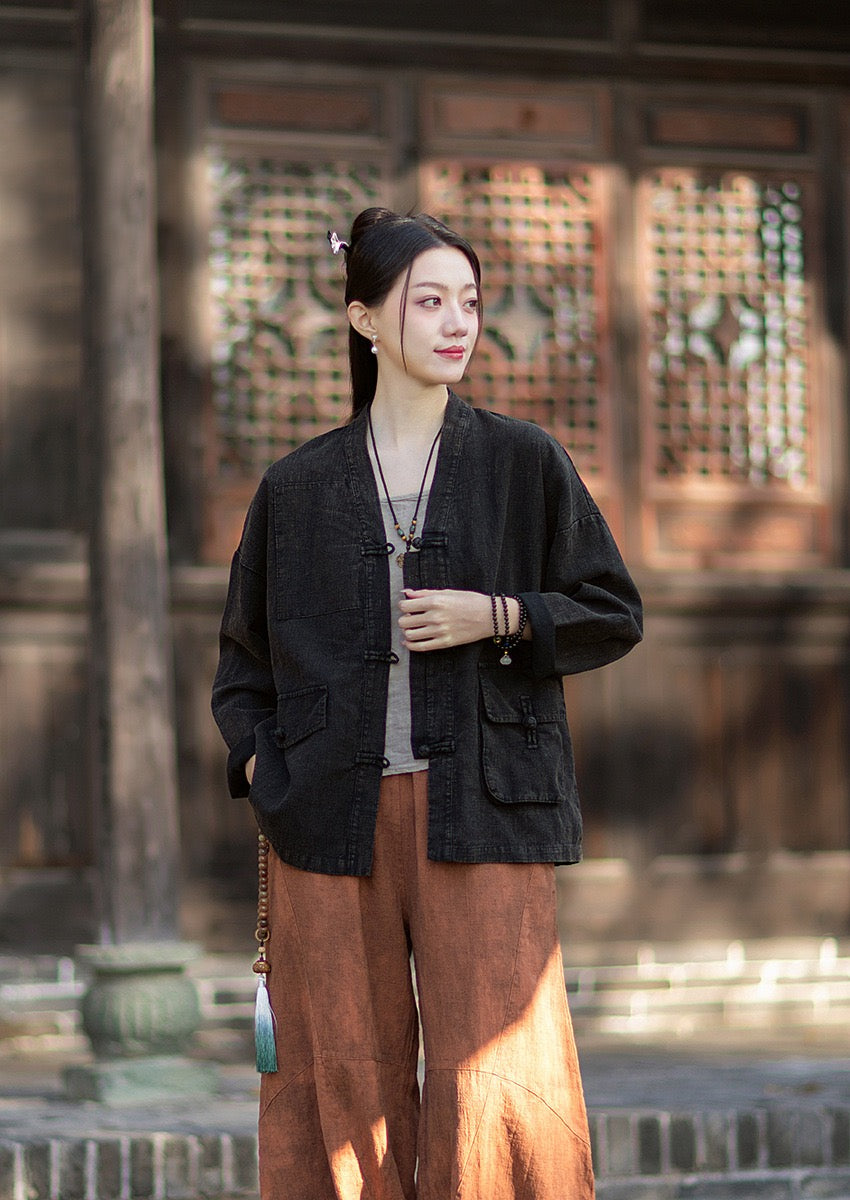 Tao One Tech™ • Way of Yin &amp; Yang Kimono • Cardigan Jacket • Tech Pockets • Ramie Cotton