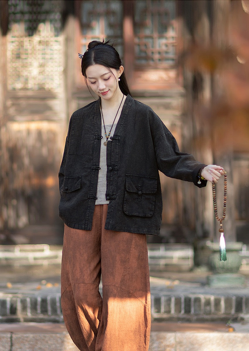 Tao One Tech™ • Way of Yin &amp; Yang Kimono • Cardigan Jacket • Tech Pockets • Ramie Cotton