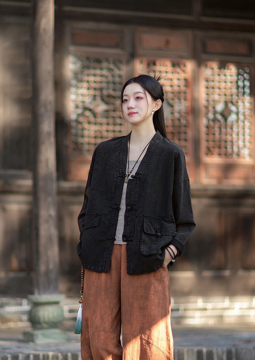 Tao One Tech™ • Way of Yin &amp; Yang Kimono • Cardigan Jacket • Tech Pockets • Ramie Cotton
