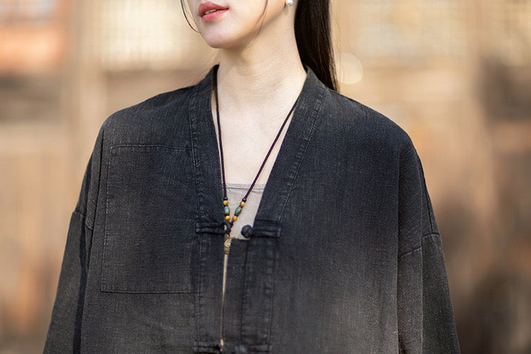 Tao One Tech™ • Way of Yin &amp; Yang Kimono • Cardigan Jacket • Tech Pockets • Ramie Cotton